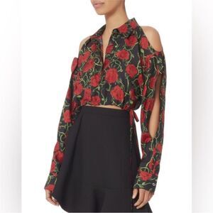Alexander Wang 100% silk rose print cropped cut out blouse, S